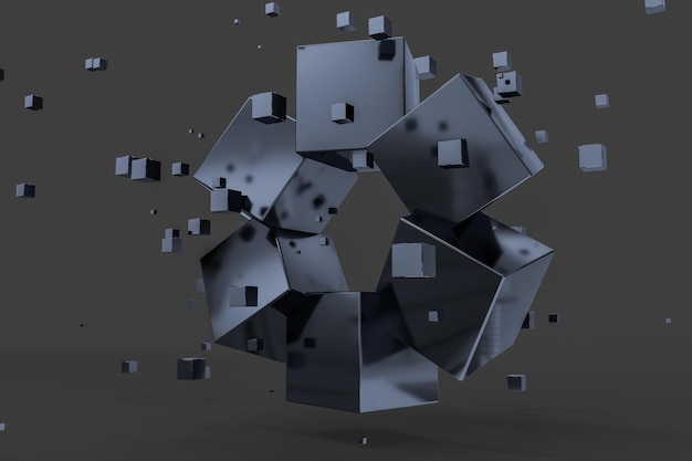 3D rendering creatieve kubussen met gevoel voor wetenschap en technologie