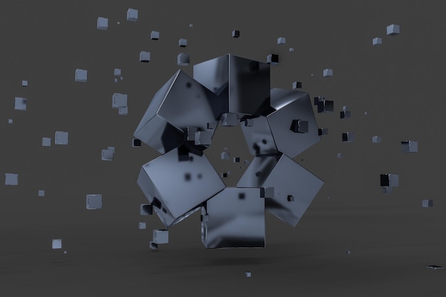 3d rendering creative cubes with sense of science and technology