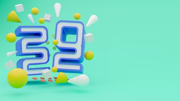 빈 공간이 있는 3d 렌더링 크리에이 티브 해피 뉴 이어 2022 배경