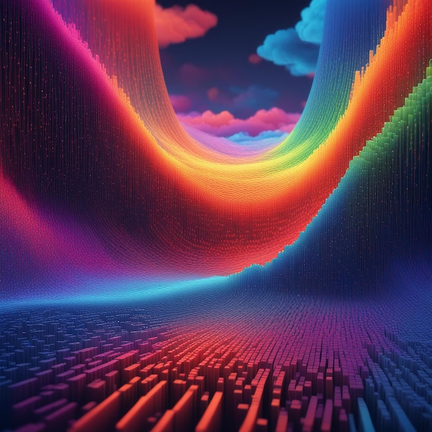 3D rendering of creative technology concept of wave flow and colorful