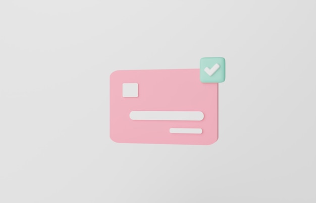 3D rendering credit card to online payment online mobile banking and payment transaction on white background Correct credit card icon for contactless payments online shopping concept illustration