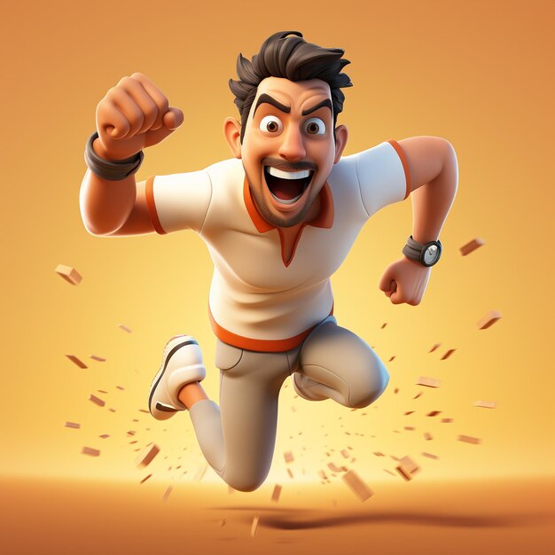 3d rendering of Cricket player in action