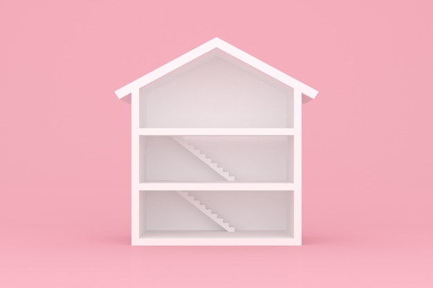 3d rendering of cross section house, Empty room isolated on pink background.