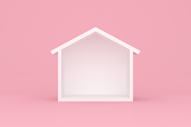 횡단면 집의 3d 렌더링, 분홍색 배경에 격리된 빈 방.