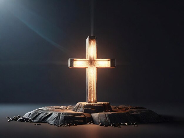 3d rendering of cross with light