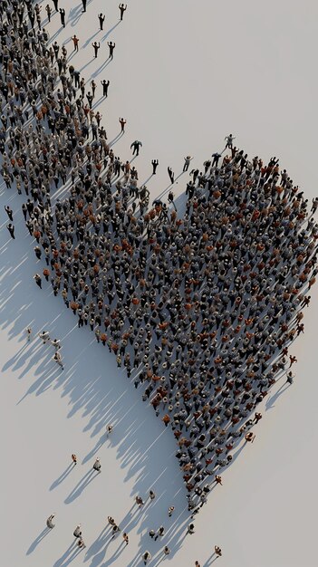 Фото 3d-рендеринг толпы людей, которые образуют сердце