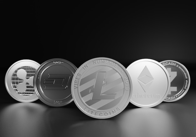 3d rendering  cryptocurrencies set by lite coin leader of digital currency asset