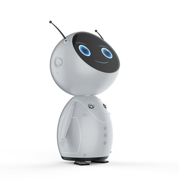 3d rendering cute artificial intelligence robot with cartoon character look up