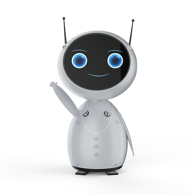 3d rendering cute artificial intelligence robot with cartoon character say hi