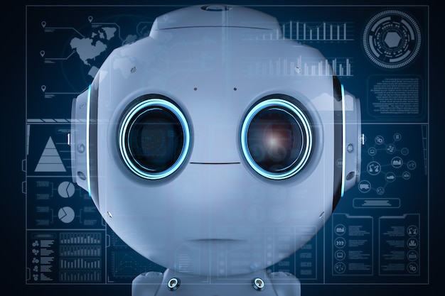 3d rendering cute artificial intelligence robot with hud display