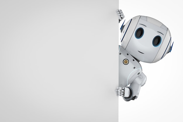 3d rendering cute artificial intelligence robot with white blank space