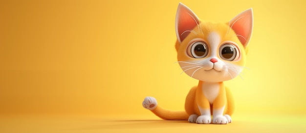 3D 렌더링: 만화 캐릭터 스타일의 귀여운 새끼 고양이 애완동물