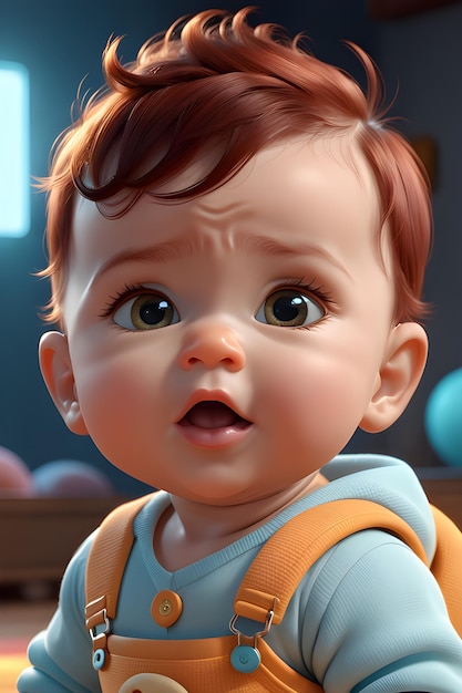 Photo 3d rendering of a cute baby in an orange t shirtjpg