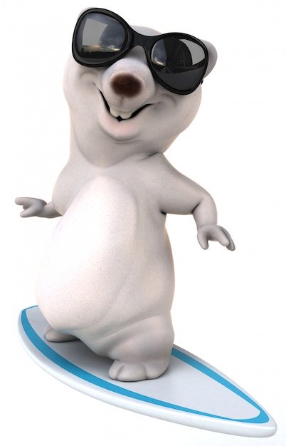 3D rendering of cute bear surfing