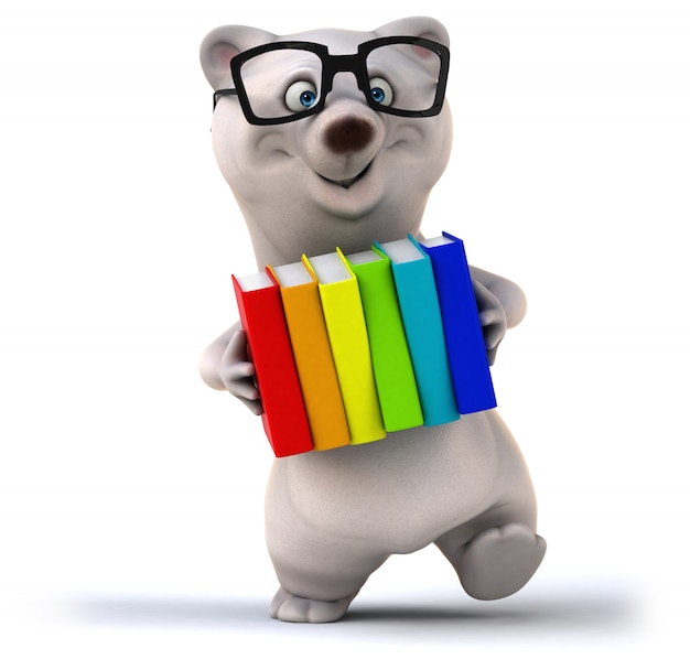 3D rendering of cute bear with books