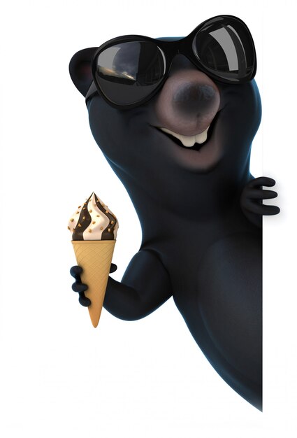 3D rendering of cute bear with ice cream