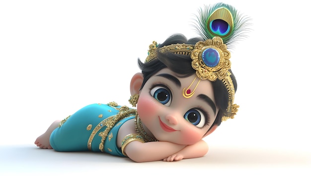 Photo a 3d rendering of a cute cartoon baby krishna