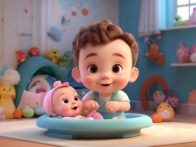 3D rendering of a cute cartoon baby scene