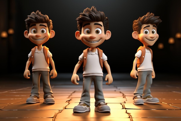 Photo 3d rendering of a cute cartoon boy sitting in front of a light bulb
