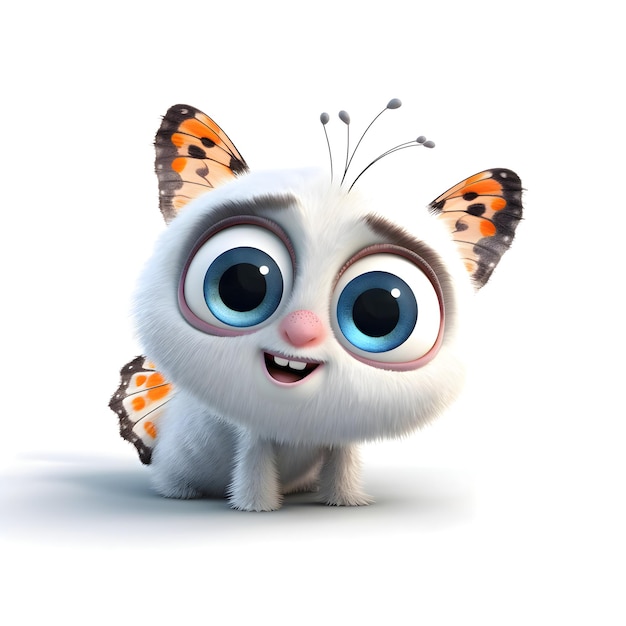 3D rendering of a cute cartoon butterfly isolated on white background