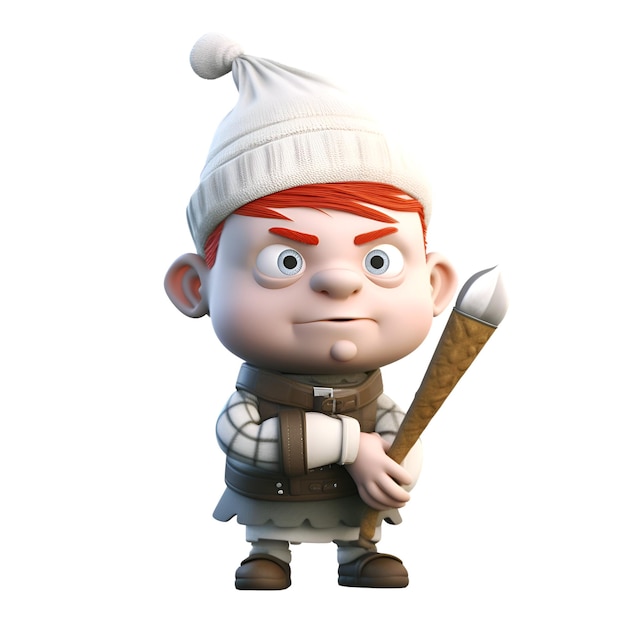 3D rendering of a cute cartoon character with a spear in his hand