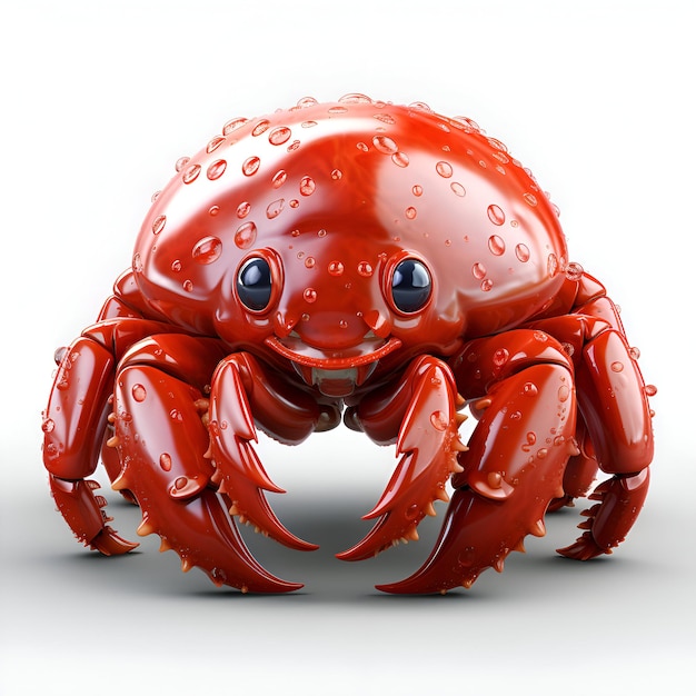 Photo 3d rendering of a cute cartoon crab isolated on white background