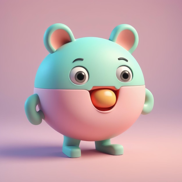 Photo 3d rendering cute cartoon cute cartoon character with pink ball 3d rendering cute cartoon cute
