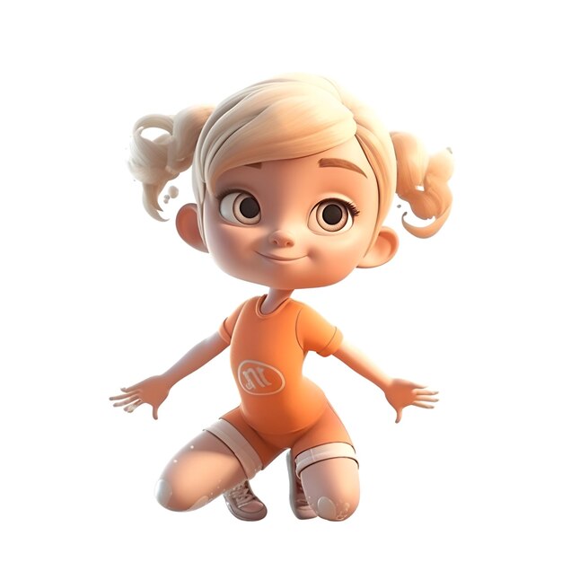 3D rendering of a cute cartoon girl isolated on white background