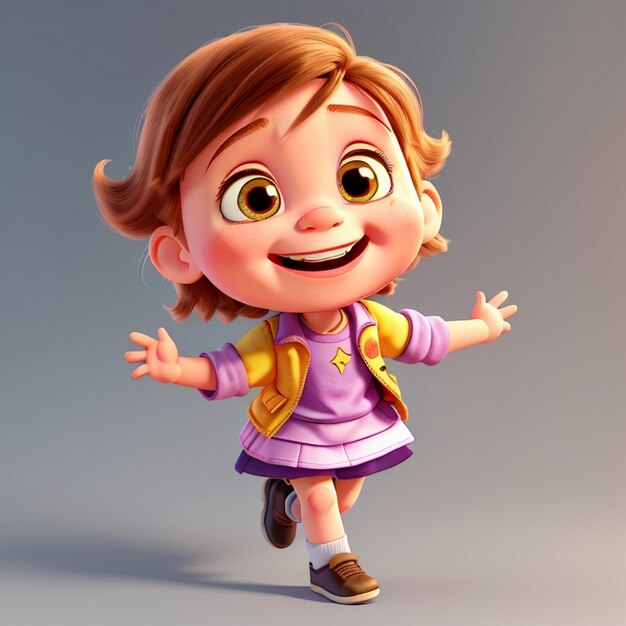 3D rendering of a cute cartoon girl scene