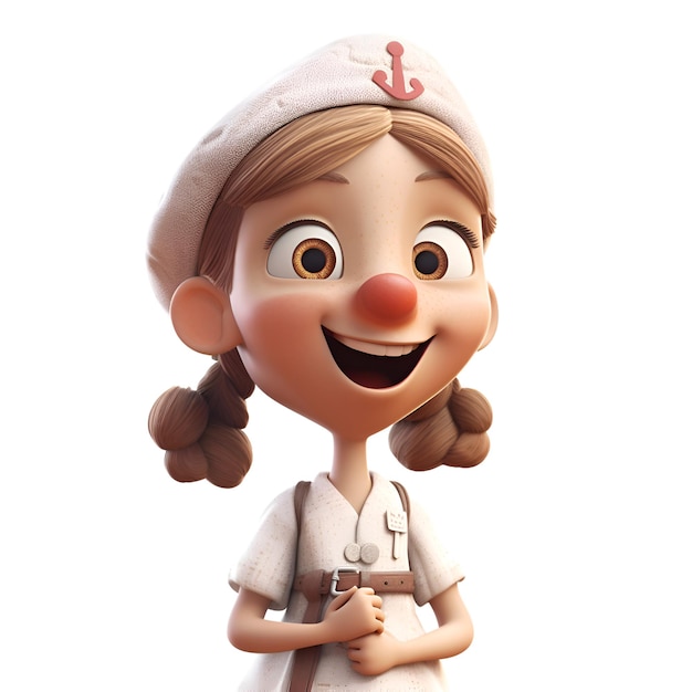 3d rendering of a cute cartoon girl wearing beret and smiling