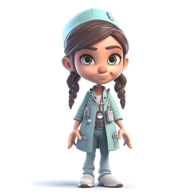 3D rendering of a cute cartoon girl with a stethoscope