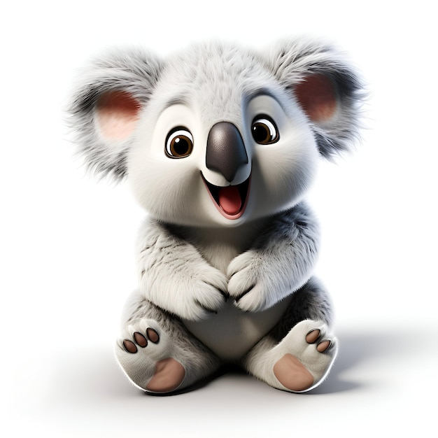 Photo 3d rendering of a cute cartoon koala sitting isolated on white background