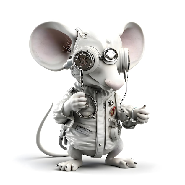 3D rendering of a cute cartoon mouse astronaut with a stethoscope