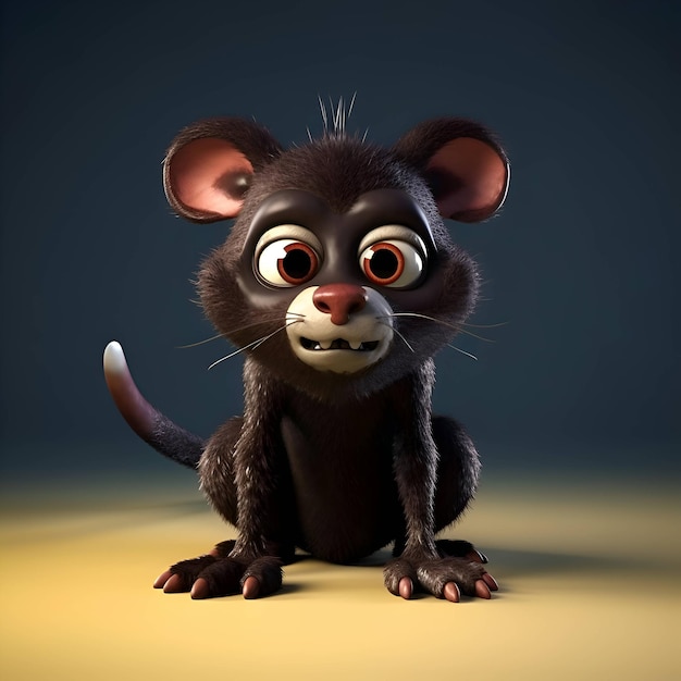 3D rendering of a cute cartoon mouse isolated on dark background