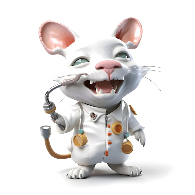 3D-рендеринг милой мультяшной мыши со стетоскопом