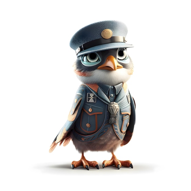 3D rendering of a cute cartoon owl wearing a police cap