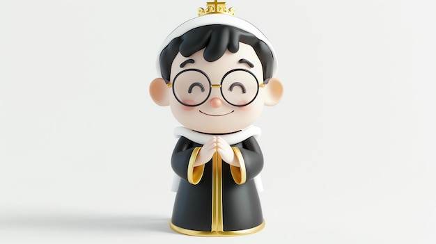 3D rendering of a cute cartoon priest smiling and wearing glasses