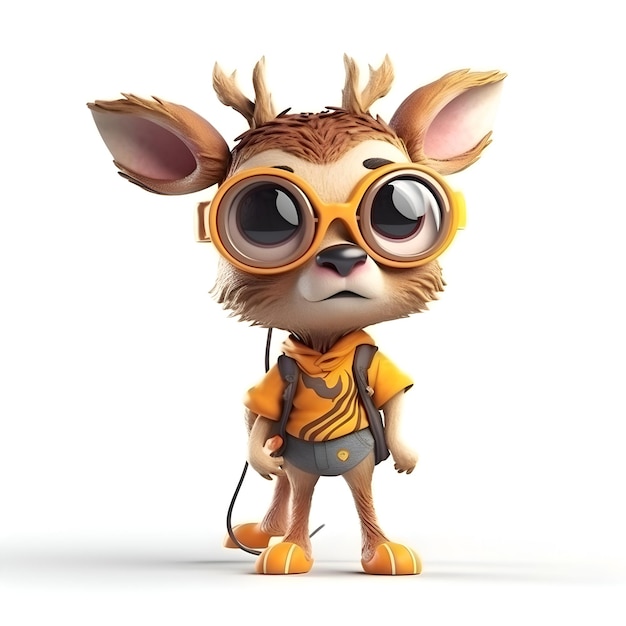 3D rendering of a cute cartoon reindeer with sunglasses