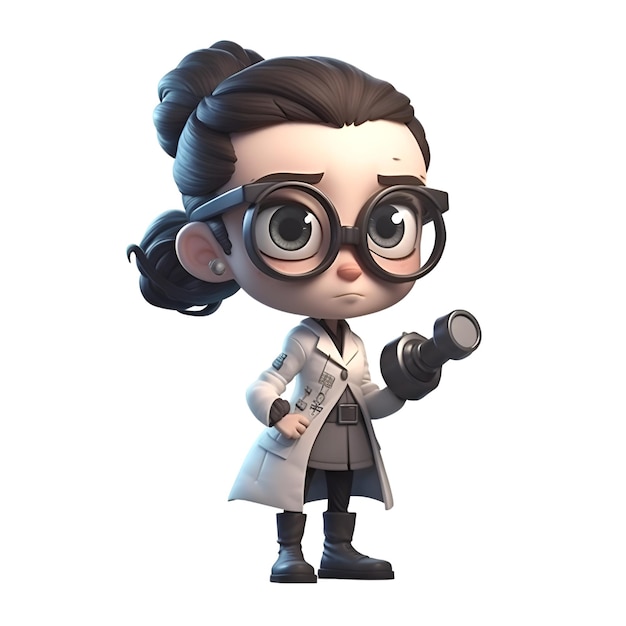 3D rendering of a cute cartoon scientist isolated on white background