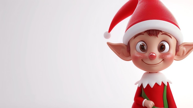 3D rendering of a cute Christmas elf The elf is wearing a red and white striped suit and a red hat with a white pompom