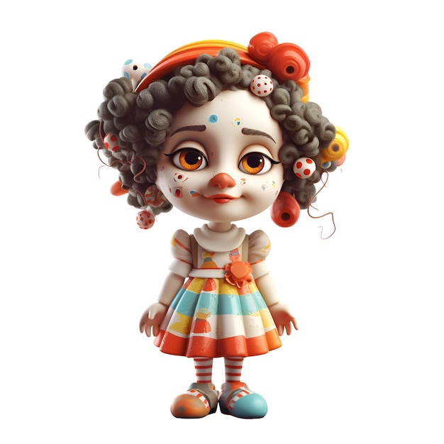 3D-рендеринг милой куклы-клоуна на белом фоне