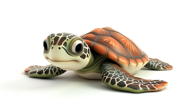 3D rendering of a cute and colorful cartoon sea turtle The turtle has a friendly expression on its face and is looking at the viewer