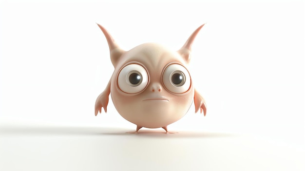 3D rendering of a cute and friendly cartoon alien with big eyes and a curious expression