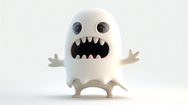 Photo 3d rendering of a cute and friendly ghost the ghost is white and has big round eyes it is smiling and has its arms outstretched