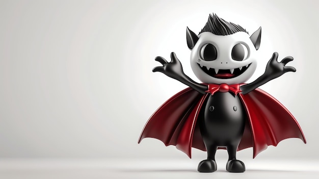 3D rendering of a cute and funny cartoon vampire The vampire is wearing a red cape and has a big smile on its face