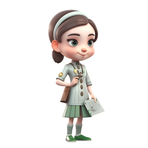 3d rendering of a cute girl with a book on white background