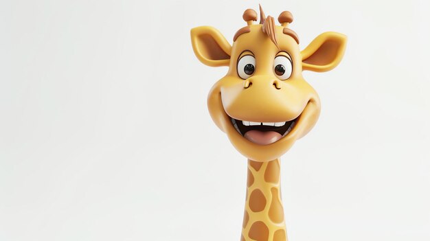 Rendering 3d di una giraffa carina e felice la giraffa ha un grande sorriso sul viso e sta guardando la telecamera ha pelliccia marrone con macchie gialle