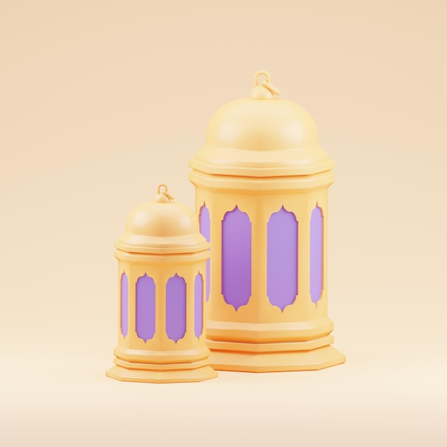 Photo 3d rendering cute islamic element lantern