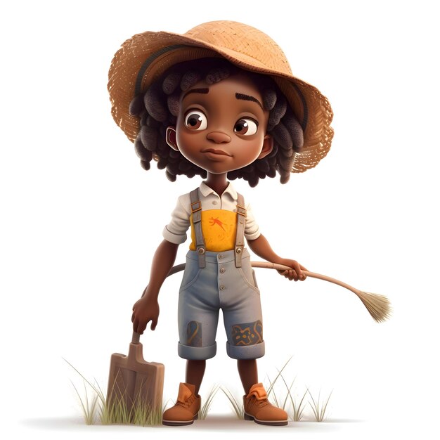 3d rendering of a cute little african american girl with a shovel