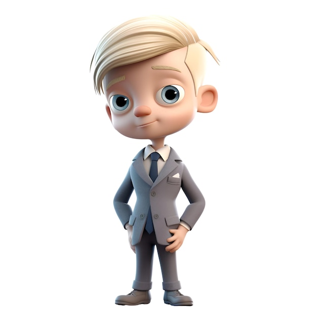 3D rendering of a cute little boy wearing a business suit